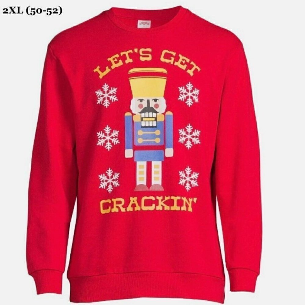 Holiday Time Mens Sz 2XL 50-52 Crewneck Sweatshirt Nutcracker Let's Get Crackin'